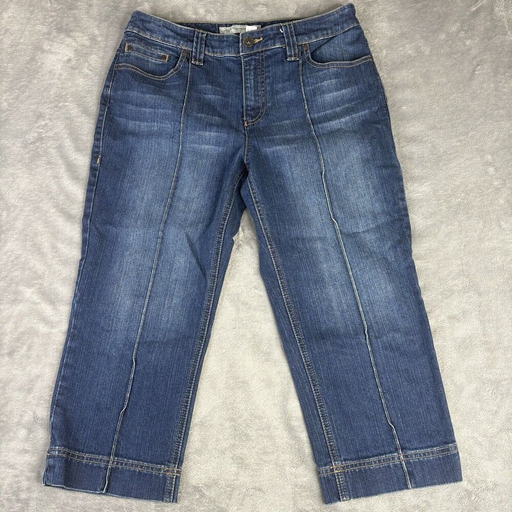 Chico's Jeans Womens 1 Blue Denim Platinum Straight Crop 32x20 Flap Back Pockets